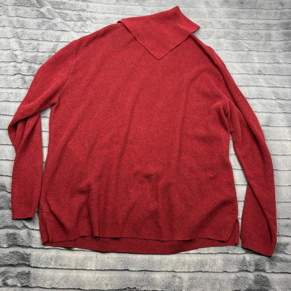 Norm Thompson Mens Red Asymmetrical Fold Over Collar Pullover Sweater 11617